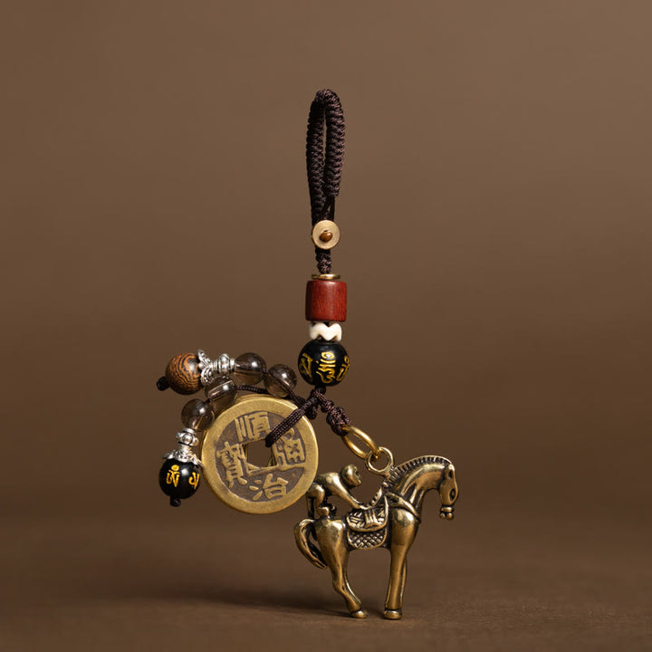 Buddha Stones Llavero con la protección del Om Mani Padme Hum, monedas de cobre y latón de los cinco emperadores del Año del Caballo - Caballo Mono Om Mani Padme Hum (Tamaño: 36*31 mm) - image 4