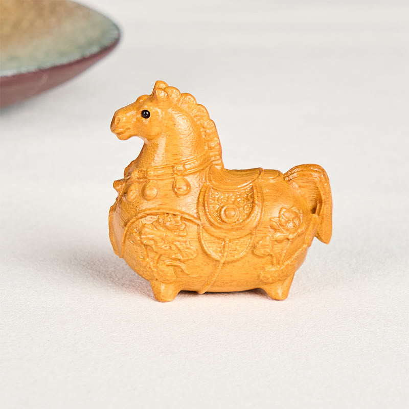 Buddha Stones Mini Año del Caballo Loto Ébano Tilo Madera Sándalo Verde Decoración 5,5*5*3,2cm - image 1