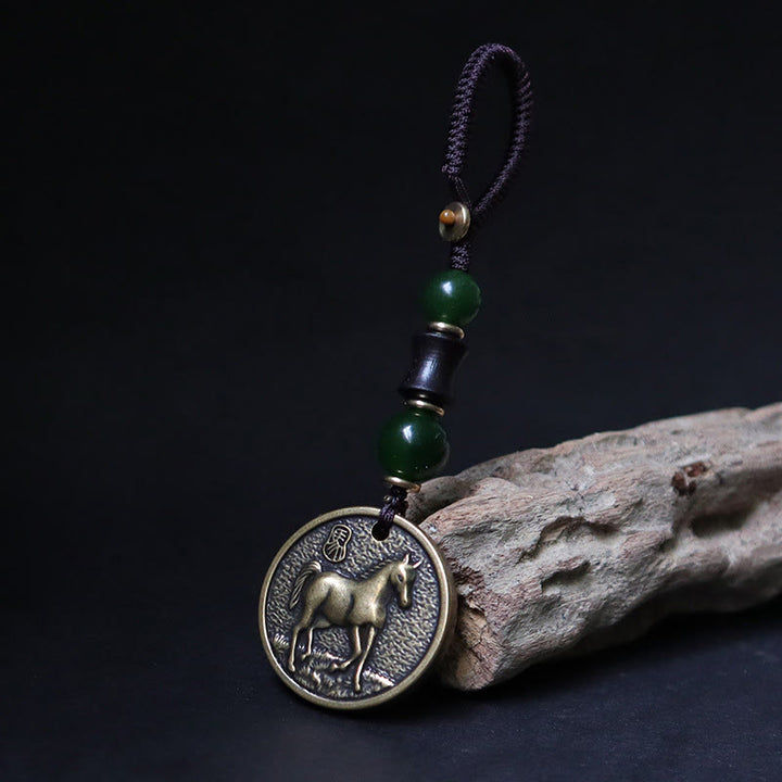 Buddha Stones Llavero de equilibrio de cobre y latón con el personaje Bagua Fu del año del caballo del zodíaco chino - Caballo de cobre y latón - image 0
