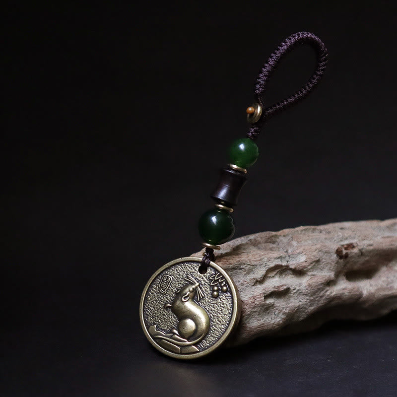 Buddha Stones Llavero de equilibrio de cobre y latón con el personaje Bagua Fu del año del caballo del zodíaco chino - Rata de cobre y latón - image 1
