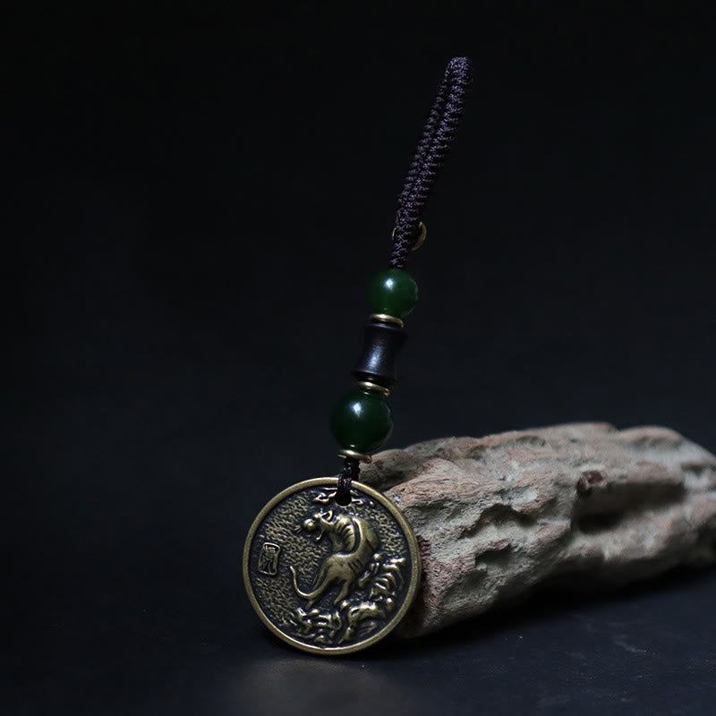 Buddha Stones Llavero de equilibrio de cobre y latón con el personaje Bagua Fu del año del caballo del zodíaco chino - Tigre de cobre y latón - image 3