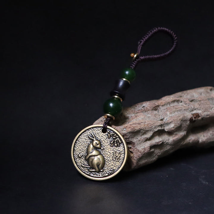 Buddha Stones Llavero de equilibrio de cobre y latón con el personaje Bagua Fu del año del caballo del zodíaco chino - Conejo de cobre y latón - image 4