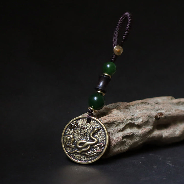 Buddha Stones Llavero de equilibrio de cobre y latón con el personaje Bagua Fu del año del caballo del zodíaco chino - Serpiente de cobre y latón - image 20