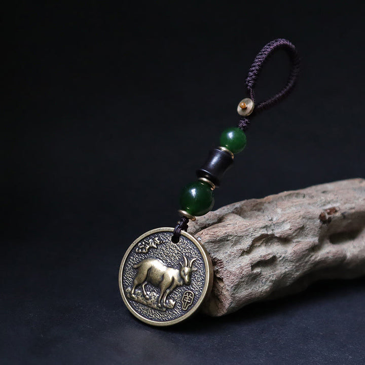 Buddha Stones Llavero de equilibrio de cobre y latón con el personaje Bagua Fu del año del caballo del zodíaco chino - Cabra de cobre y latón - image 21