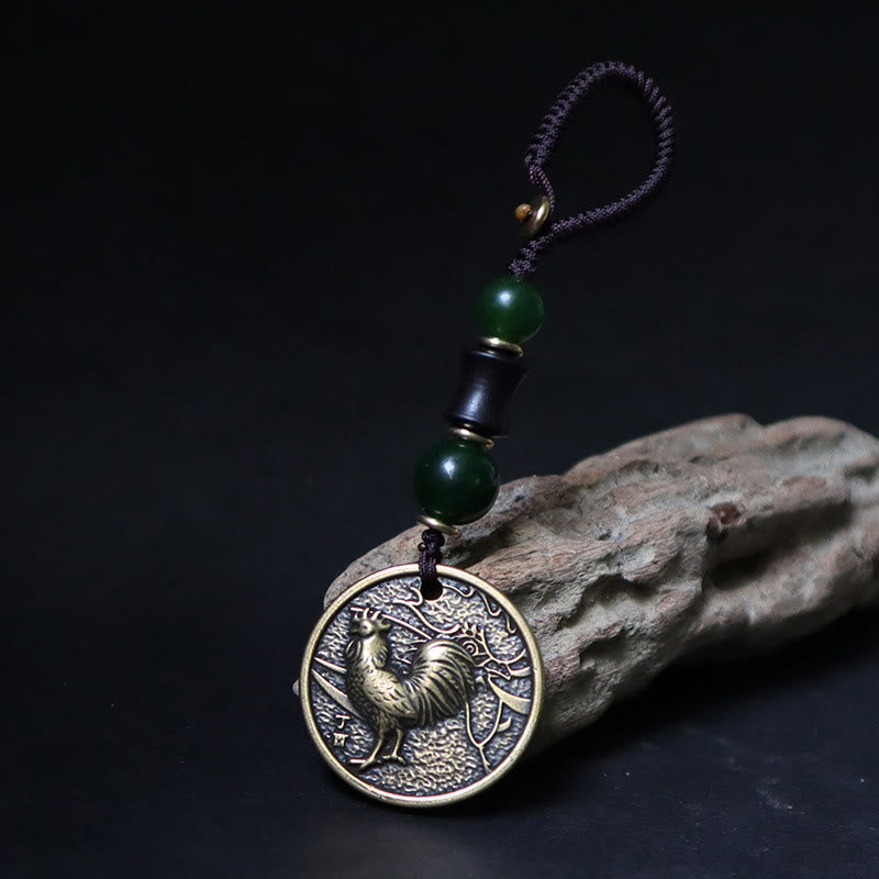 Buddha Stones Llavero de equilibrio de cobre y latón con el personaje Bagua Fu del año del caballo del zodíaco chino - Gallo de cobre y latón - image 23