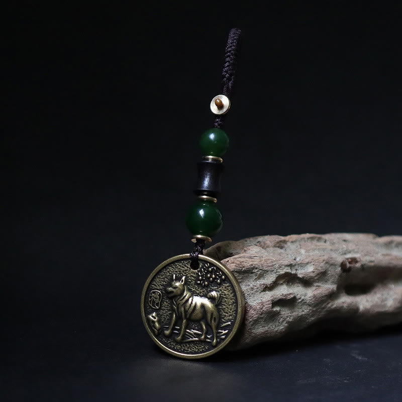 Buddha Stones Llavero de equilibrio de cobre y latón con el personaje Bagua Fu del año del caballo del zodíaco chino - Perro de cobre y latón - image 24