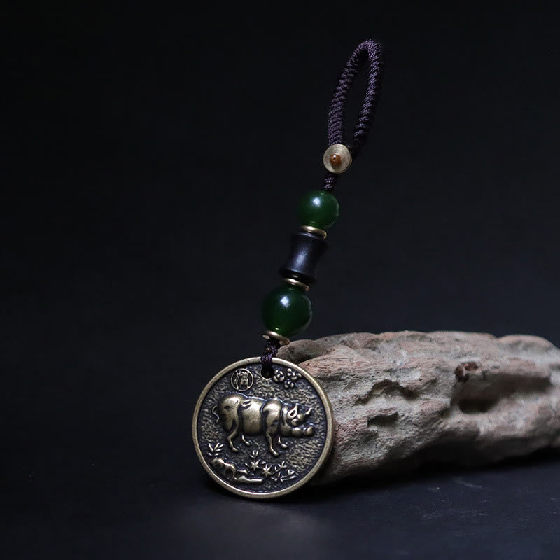 Buddha Stones Llavero de equilibrio de cobre y latón con el personaje Bagua Fu del año del caballo del zodíaco chino - Cerdo de cobre y latón - image 25