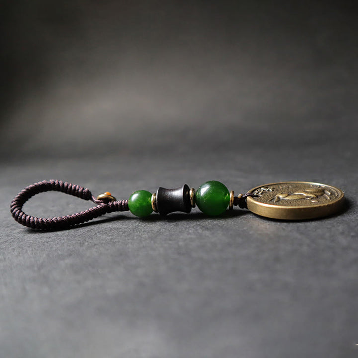 Buddha Stones Llavero de equilibrio de cobre y latón con el personaje Bagua Fu del año del caballo del zodíaco chino - image 13