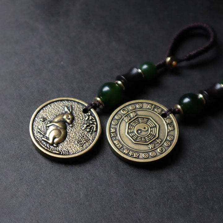 Buddha Stones Llavero de equilibrio de cobre y latón con el personaje Bagua Fu del año del caballo del zodíaco chino - image 16