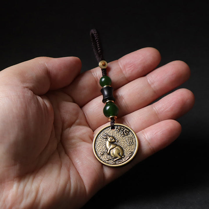 Buddha Stones Llavero de equilibrio de cobre y latón con el personaje Bagua Fu del año del caballo del zodíaco chino - image 12
