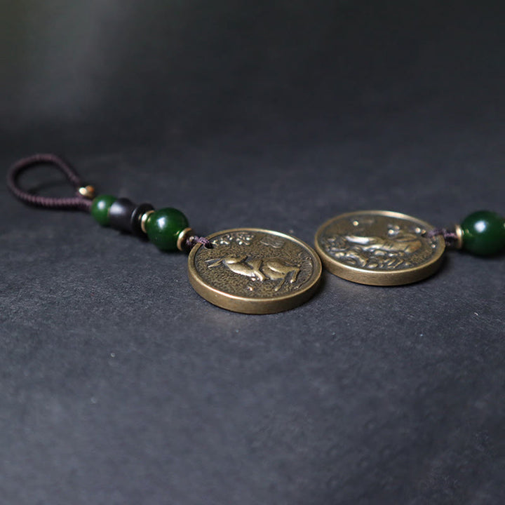 Buddha Stones Llavero de equilibrio de cobre y latón con el personaje Bagua Fu del año del caballo del zodíaco chino - image 18