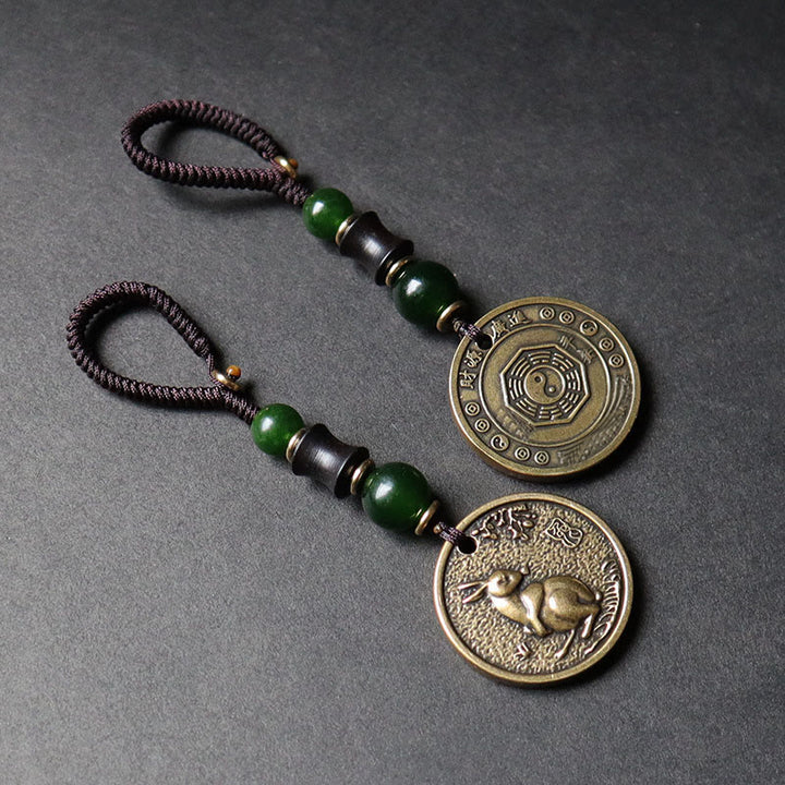 Buddha Stones Llavero de equilibrio de cobre y latón con el personaje Bagua Fu del año del caballo del zodíaco chino - image 17