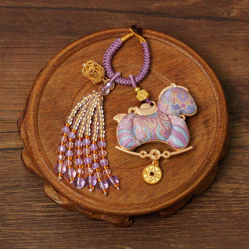 Buddha Stones Llavero de prosperidad con bordado del Año del Caballo - Caballo morado (tamaño: 10 x 5 cm) - image 9