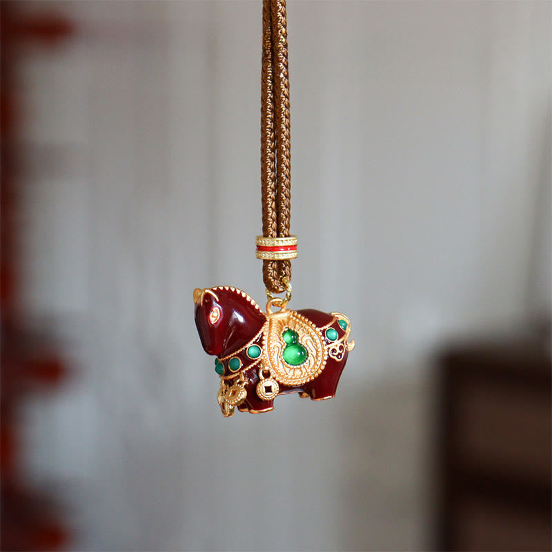 Buddha Stones Colgante de collar de equilibrio de cobre y latón del Año del Caballo - Caballo marrón - image 0