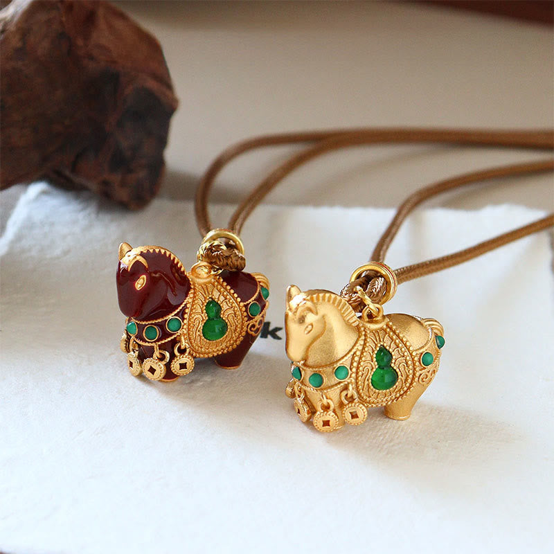 Buddha Stones Colgante de collar de equilibrio de cobre y latón del Año del Caballo - image 4