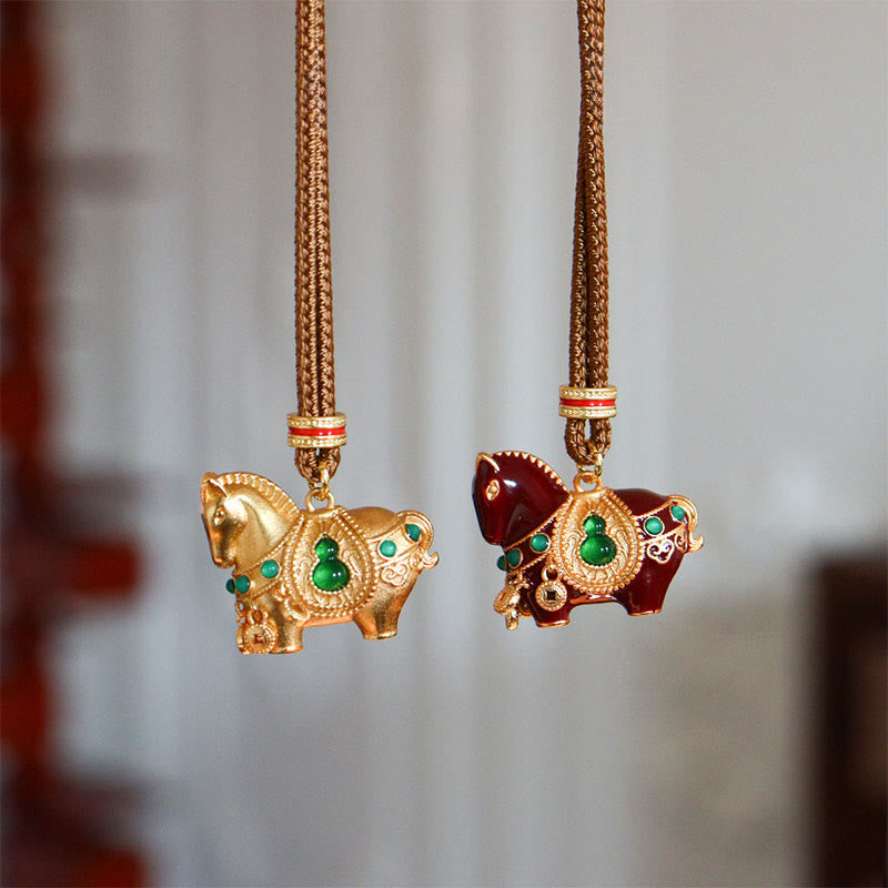 Buddha Stones Colgante de collar de equilibrio de cobre y latón del Año del Caballo - image 7