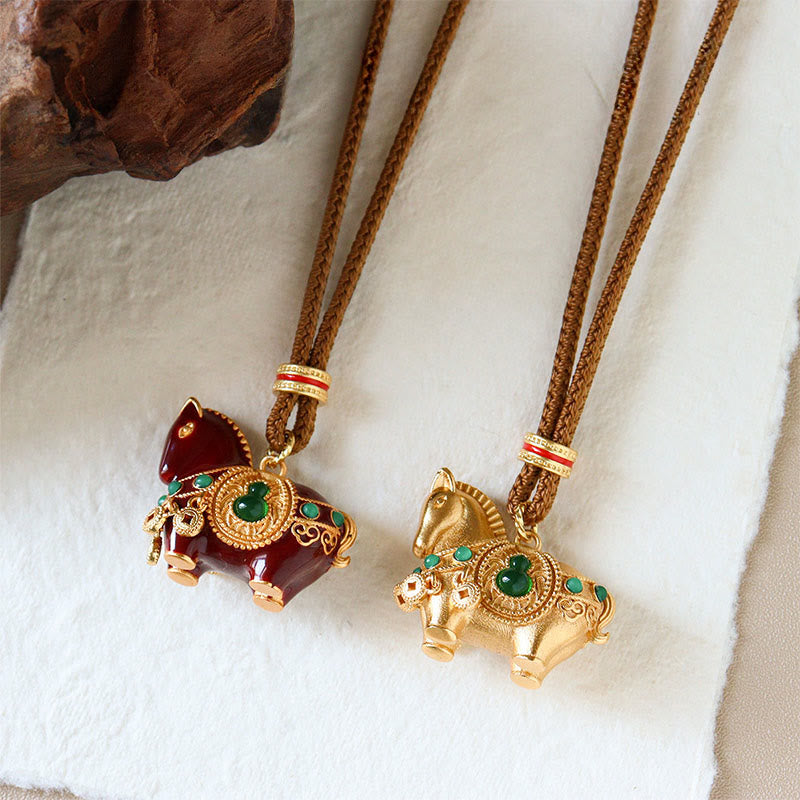 Buddha Stones Colgante de collar de equilibrio de cobre y latón del Año del Caballo - image 8