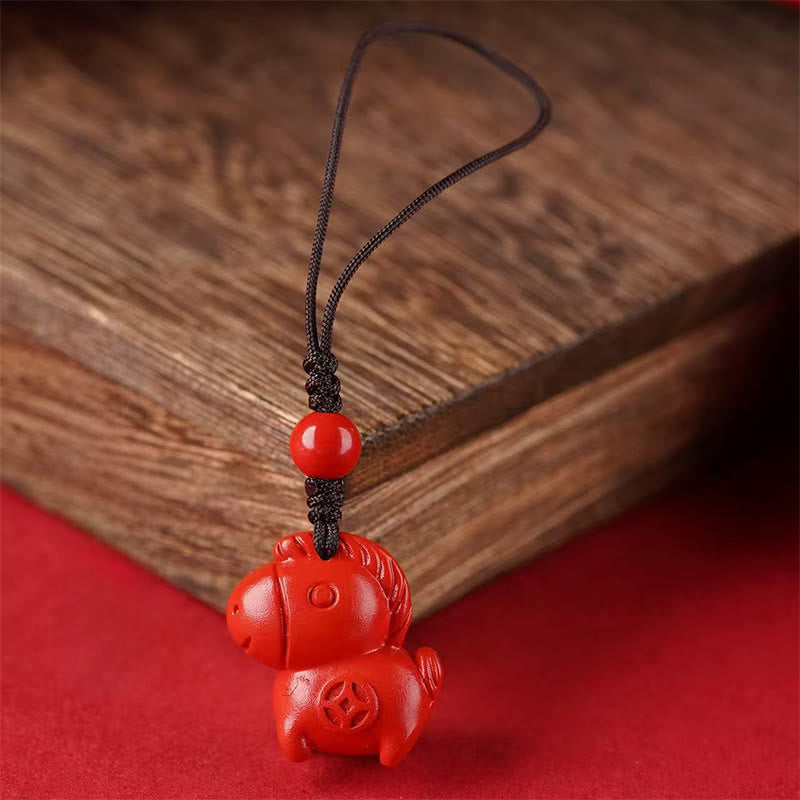 Buddha Stones Llavero del Año del Caballo Cinabrio que aleja los malos espíritus - Caballo rojo de cuerda larga - image 4