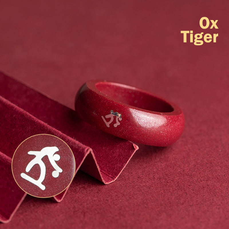 Buddha Stones Anillo de bendición de cinabrio del año del caballo del zodiaco chino - Tigre buey cinabrio - 22 mm - image 4