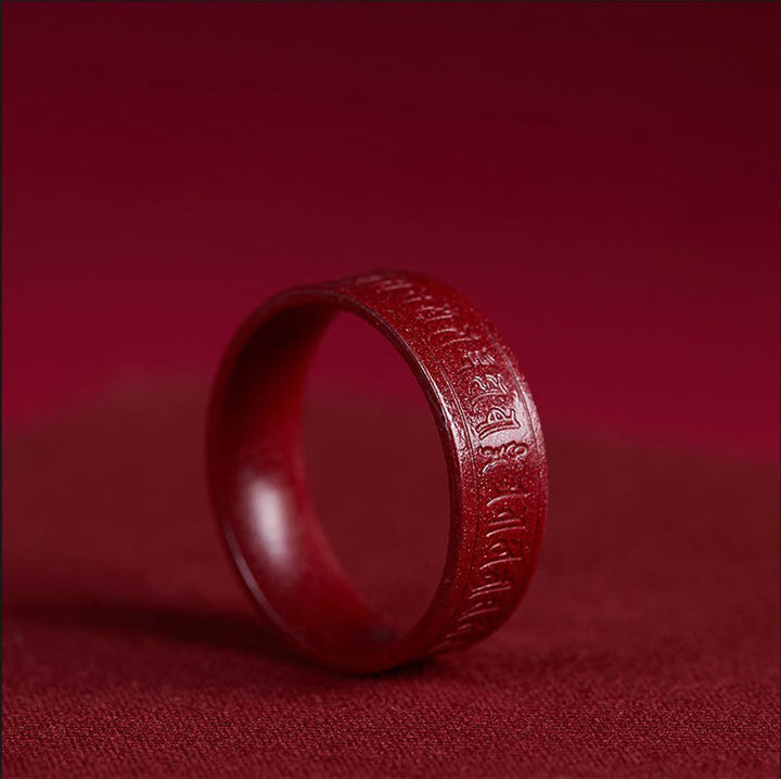 Buddha Stones Cinabrio Om Mani Padme Hum Corazón Sutra Bendición Anillo - Cinabrio Om Mani Padme Hum - 21 mm - image 0