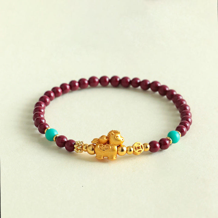 Buddha Stones Pulsera de cinabrio con el personaje Fu del Año del Caballo - Caballo Lingote (Circunferencia de la muñeca: 14-15 cm) - image 8
