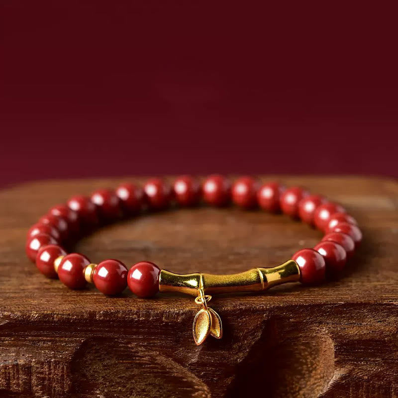 Pulsera de concentración de plata de ley 925 con Buddha Stones, bambú y cinabrio - Cinabrio rojo (circunferencia de la muñeca: 14-15 cm) - image 0