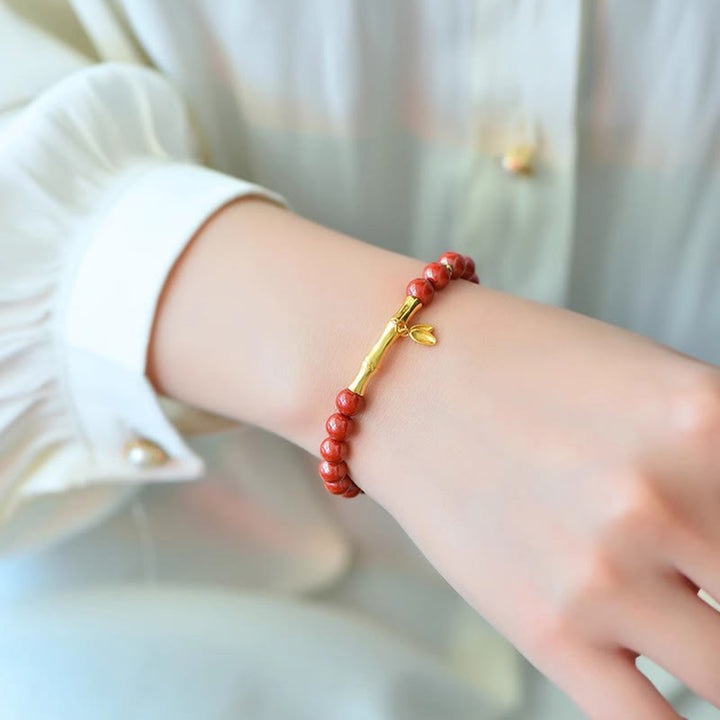 Pulsera de concentración de plata de ley 925 con Buddha Stones, bambú y cinabrio - image 2