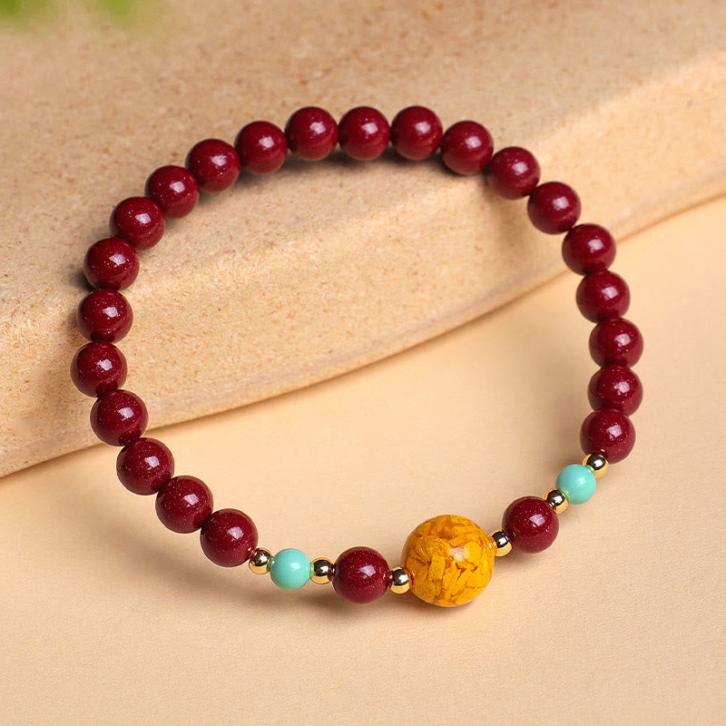 Pulsera de Buddha Stones con turquesa cinabrio que aleja los malos espíritus - image 1