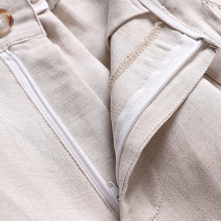 Buddha Stones Pantalones anchos de lino y algodón para hombre, con cintura elástica y cremallera de verano, con bolsillos - image 3