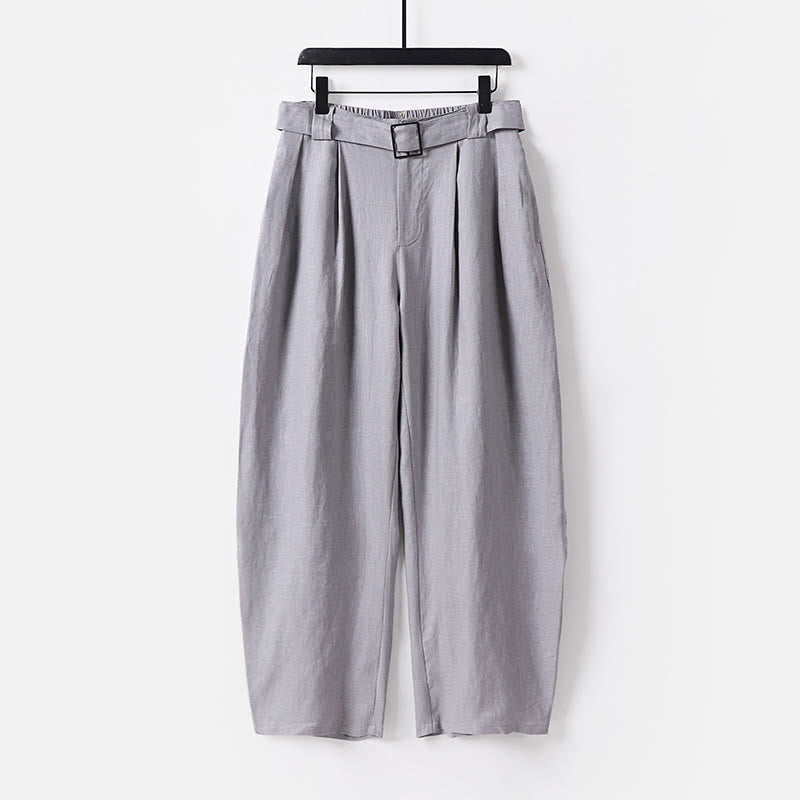 Buddha Stones Pantalones anchos de lino y algodón para hombre, con cintura elástica y cremallera de verano, con bolsillos - Gris - US/UK/AU54, EU64 (9XL) - image 10