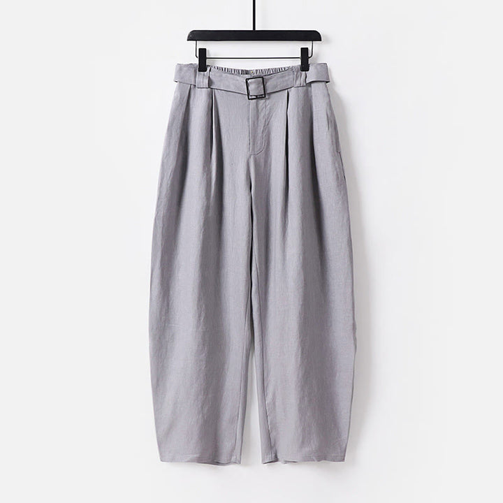 Buddha Stones Pantalones anchos de lino y algodón para hombre, con cintura elástica y cremallera de verano, con bolsillos - Gris - US/UK/AU54, EU64 (9XL) - image 10