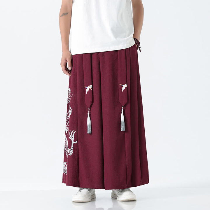 Buddha Stones Pantalones anchos de algodón con diseño de dragón de verano y cordón ajustable hasta el tobillo para hombre con bolsillos - Rojo oscuro - US/UK/AU42, EU52 (3XL) - image 15