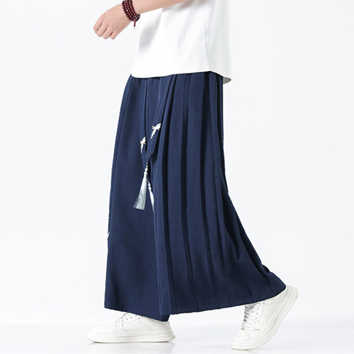 Buddha Stones Pantalones anchos de algodón con diseño de dragón de verano y cordón ajustable hasta el tobillo para hombre con bolsillos - image 6