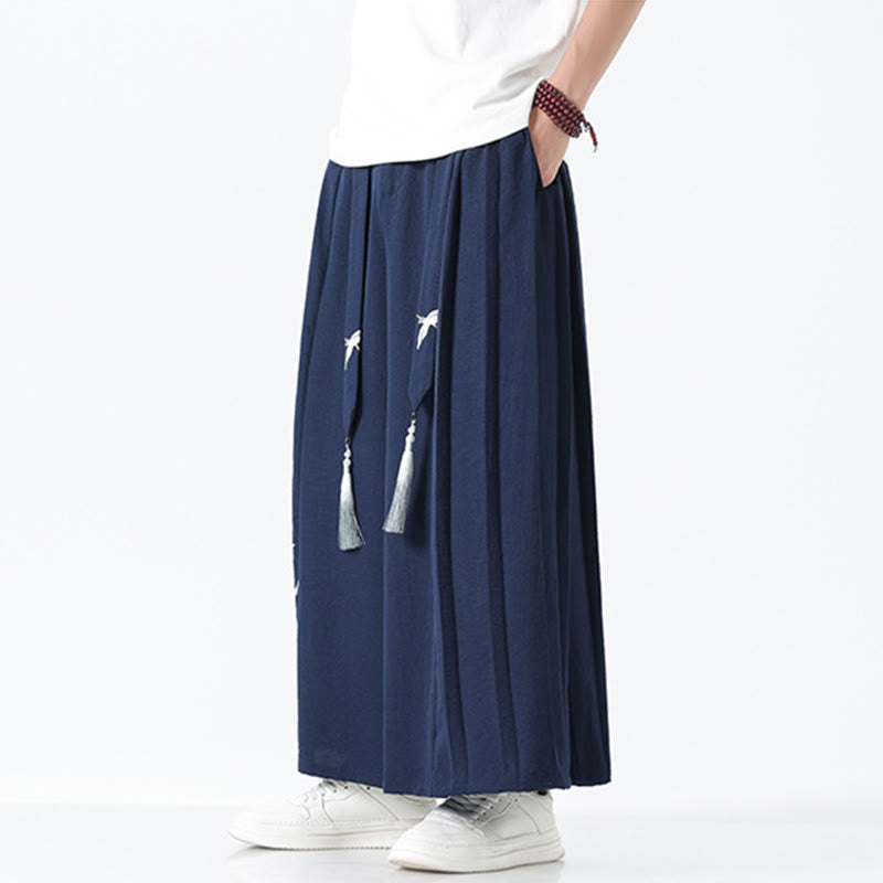 Buddha Stones Pantalones anchos de algodón con diseño de dragón de verano y cordón ajustable hasta el tobillo para hombre con bolsillos - image 4