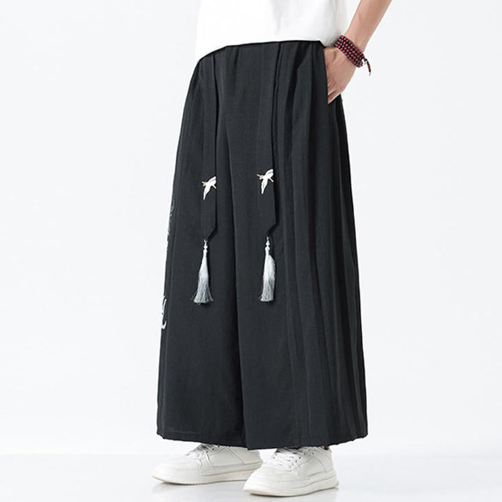 Buddha Stones Pantalones anchos de algodón con diseño de dragón de verano y cordón ajustable hasta el tobillo para hombre con bolsillos - image 13