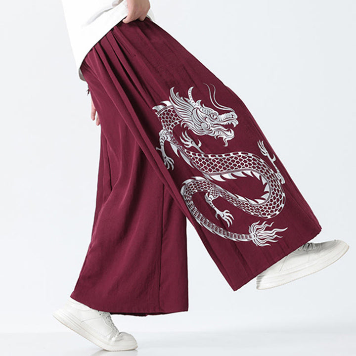 Buddha Stones Pantalones anchos de algodón con diseño de dragón de verano y cordón ajustable hasta el tobillo para hombre con bolsillos - image 22