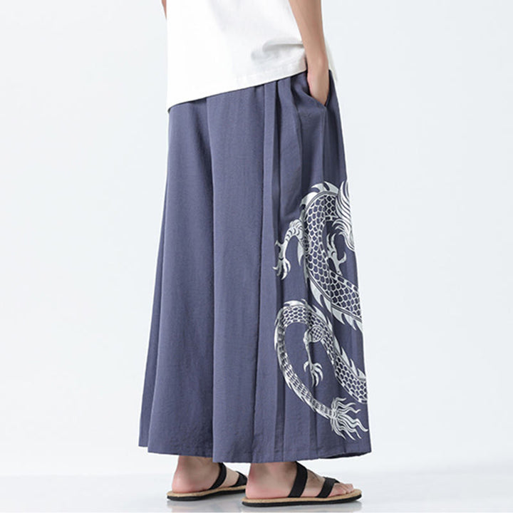 Buddha Stones Pantalones anchos de algodón con diseño de dragón de verano y cordón ajustable hasta el tobillo para hombre con bolsillos - image 28