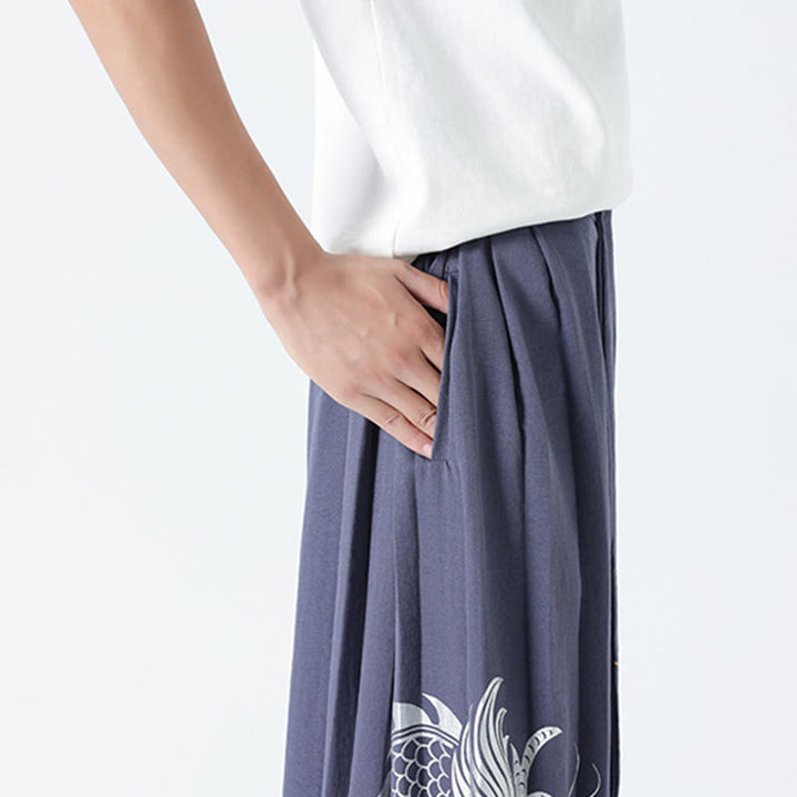 Buddha Stones Pantalones anchos de algodón con diseño de dragón de verano y cordón ajustable hasta el tobillo para hombre con bolsillos - image 32