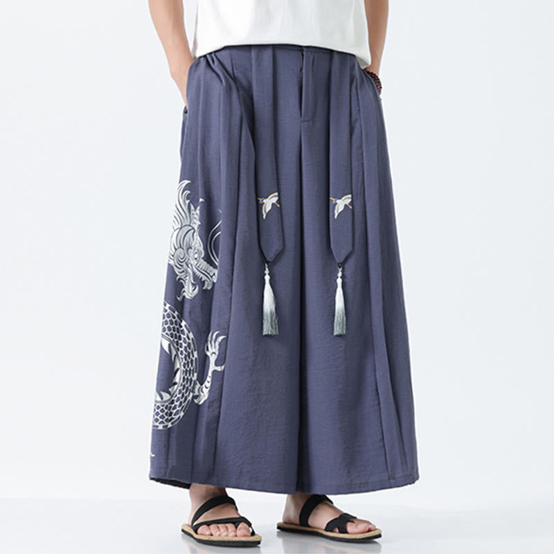 Buddha Stones Pantalones anchos de algodón con diseño de dragón de verano y cordón ajustable hasta el tobillo para hombre con bolsillos - image 27