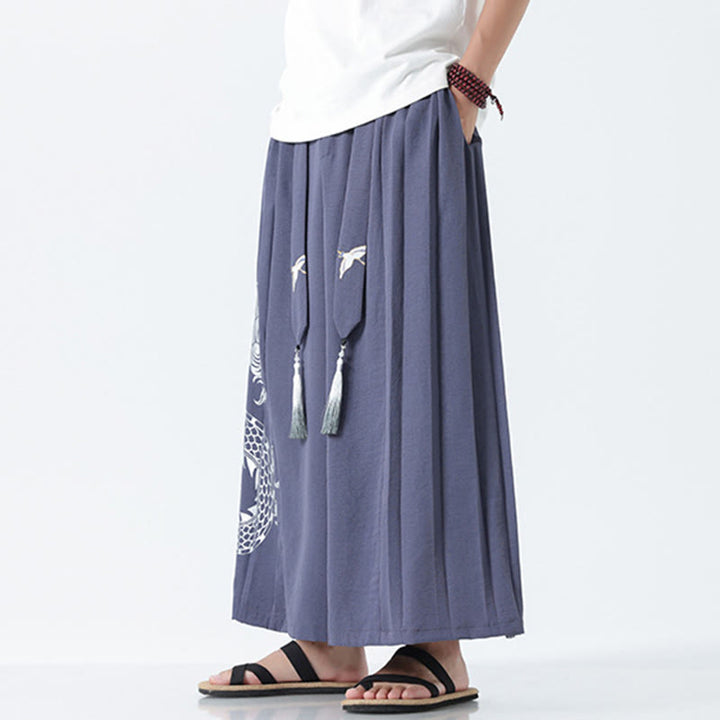 Buddha Stones Pantalones anchos de algodón con diseño de dragón de verano y cordón ajustable hasta el tobillo para hombre con bolsillos - image 26