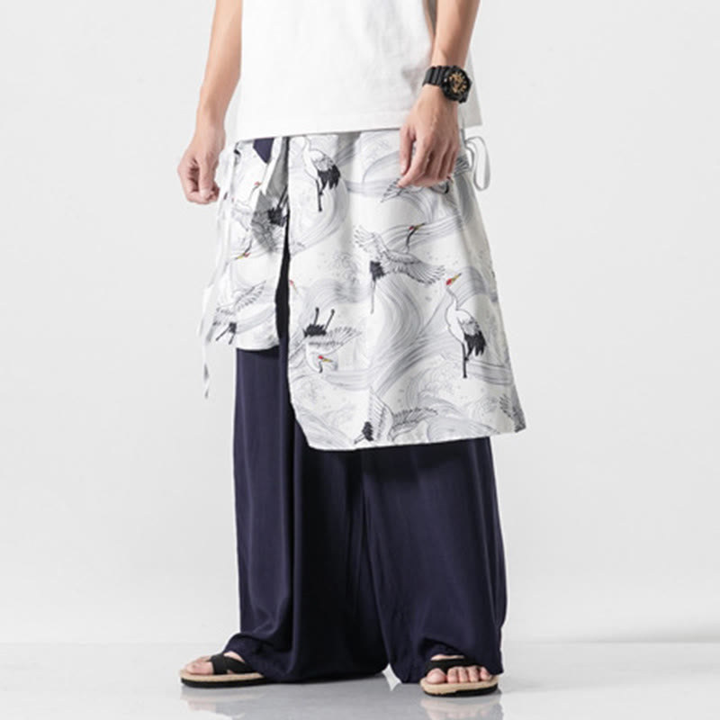 Buddha Stones Pantalones anchos de algodón con diseño de grúa voladora de verano para hombre con bolsillos - image 8