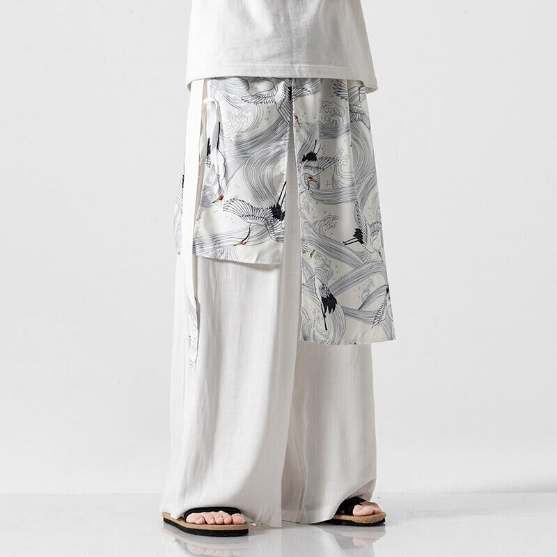 Buddha Stones Pantalones anchos de algodón con diseño de grúa voladora de verano para hombre con bolsillos - image 40