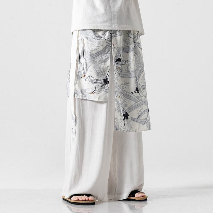 Buddha Stones Pantalones anchos de algodón con diseño de grúa voladora de verano para hombre con bolsillos - image 40
