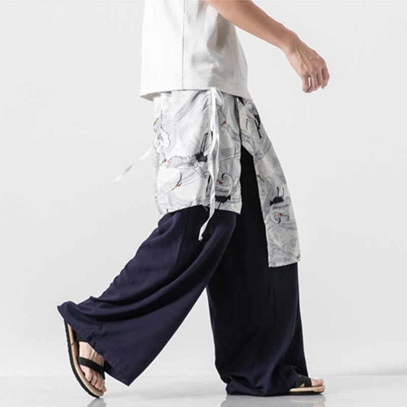 Buddha Stones Pantalones anchos de algodón con diseño de grúa voladora de verano para hombre con bolsillos - image 6