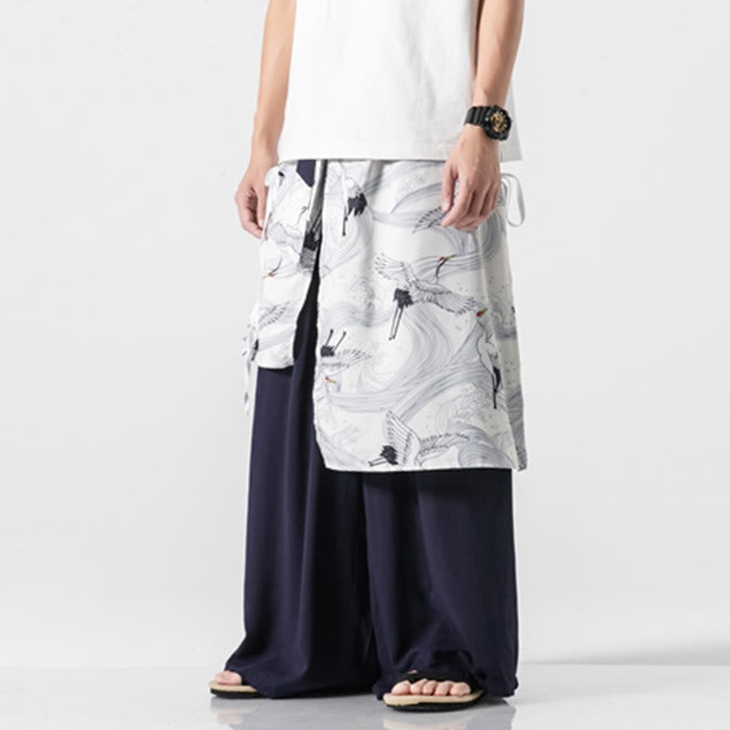 Buddha Stones Pantalones anchos de algodón con diseño de grúa voladora de verano para hombre con bolsillos - image 7