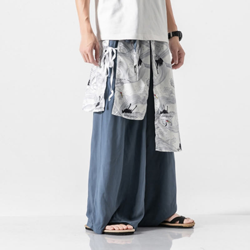 Buddha Stones Pantalones anchos de algodón con diseño de grúa voladora de verano para hombre con bolsillos - image 12