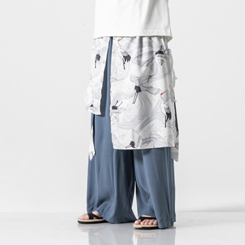 Buddha Stones Pantalones anchos de algodón con diseño de grúa voladora de verano para hombre con bolsillos - image 20