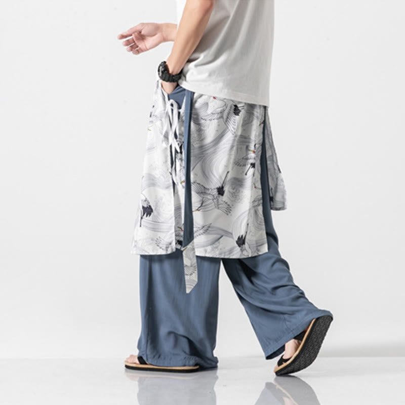 Buddha Stones Pantalones anchos de algodón con diseño de grúa voladora de verano para hombre con bolsillos - image 17