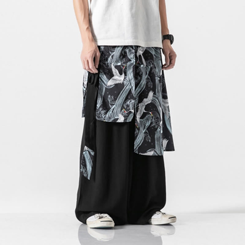 Buddha Stones Pantalones anchos de algodón con diseño de grúa voladora de verano para hombre con bolsillos - image 26