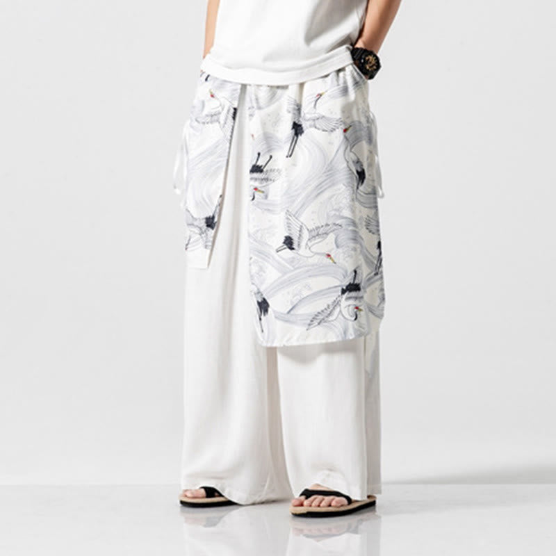 Buddha Stones Pantalones anchos de algodón con diseño de grúa voladora de verano para hombre con bolsillos - image 48